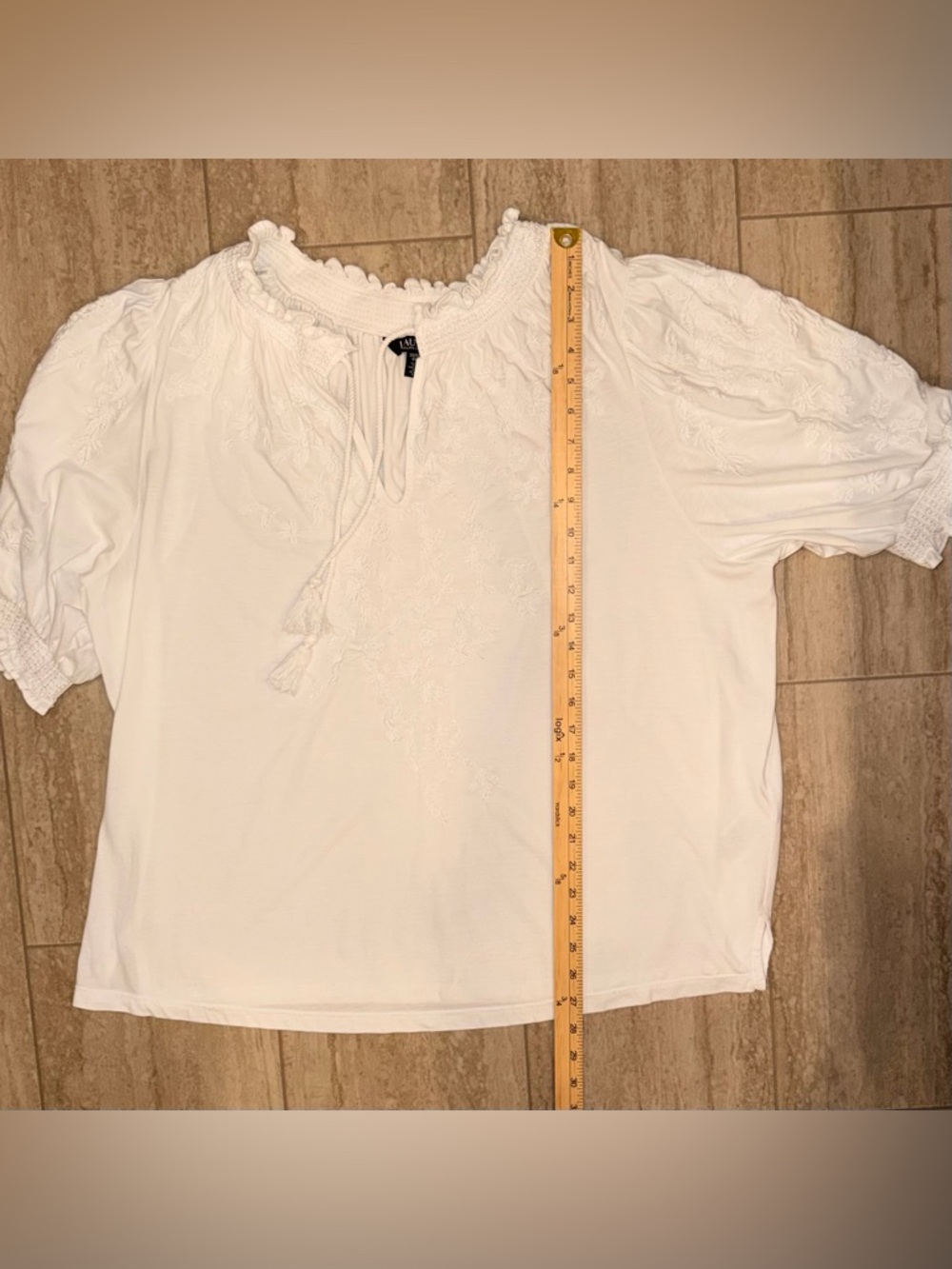 Lauren Ralph Lauren Embroidered Jersey Puff-Sleeve Top/ Blouse Women’s Size 2X - Picture 15 of 16